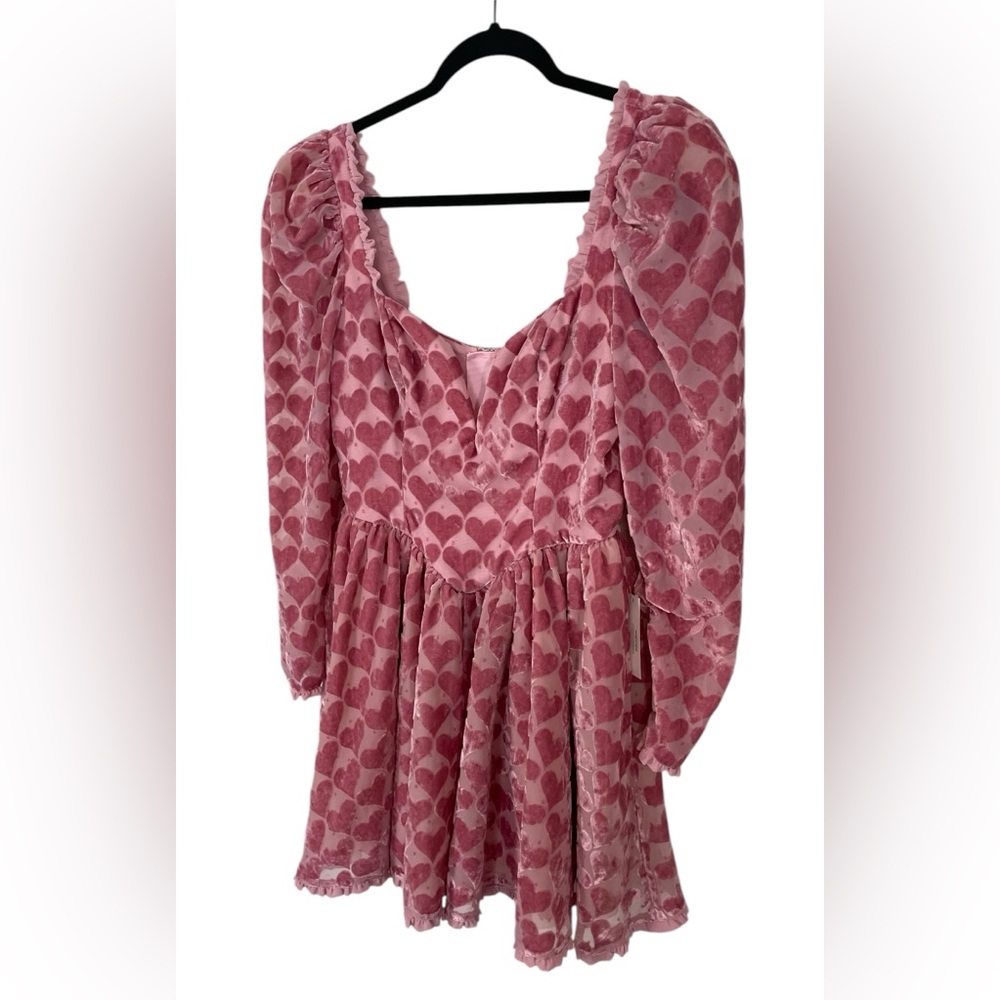 For Love And Lemons Pink Heart Pattern Mini Dress - Picture 11 of 14